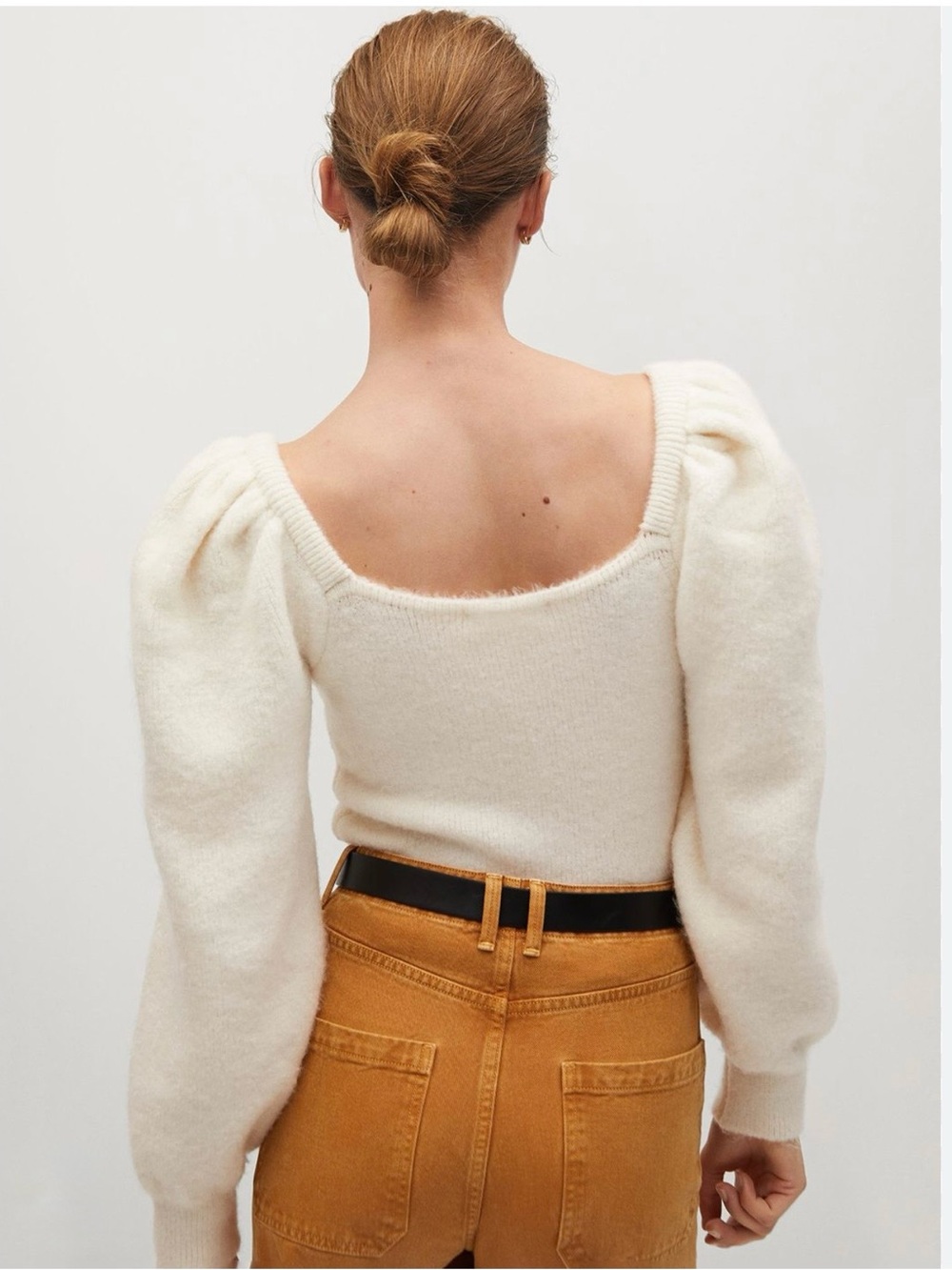 Mango Cream Puff Sleeve Knit Sweater Fitted NWT S